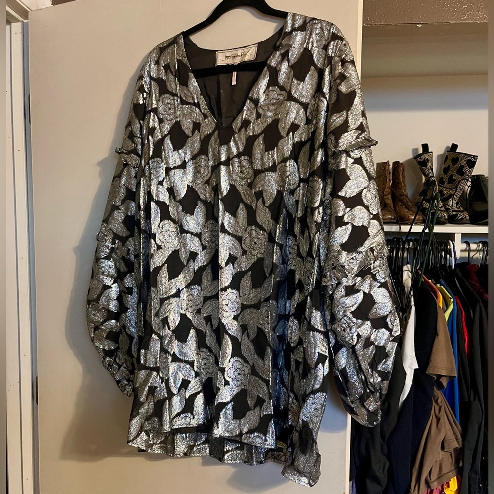 Jen's Pirate Booty x Free People Rising Star Mini Dress Metallic Floral sz L - Picture 2 of 7